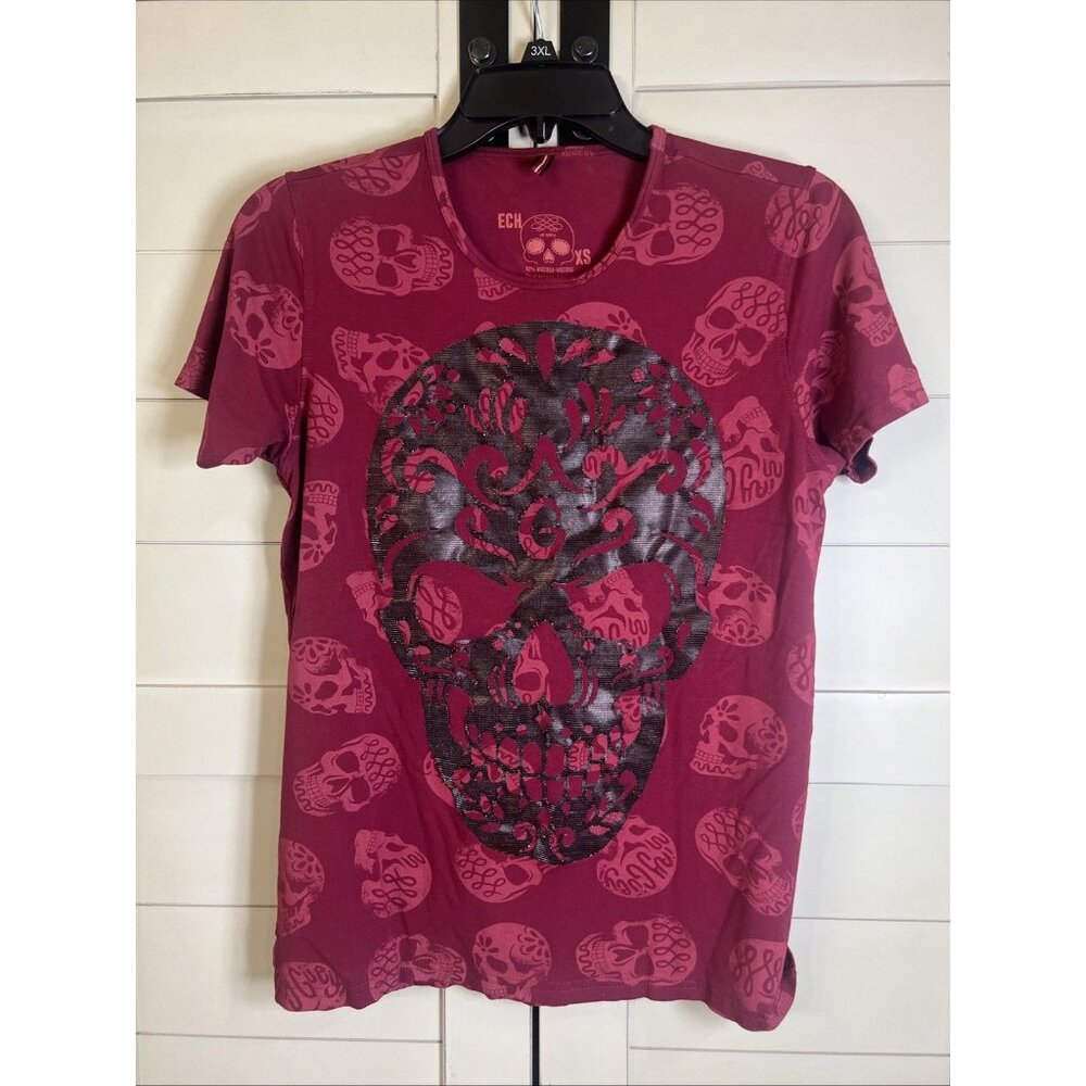 Ay Guey Shirt Women’s/Junior Metallic Skull design Shirt Top Blouse Size XS